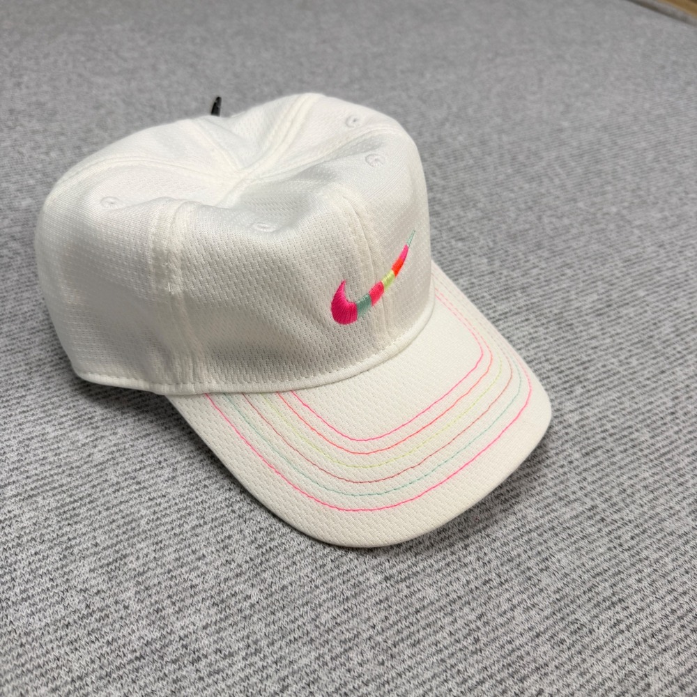 Nike Dri-FIT Toddler White Baseball Hat Multi Color Swoosh Rainbow Stitch - Picture 7 of 11